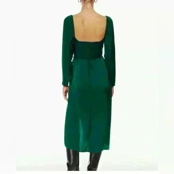 Aritzia Wilfred Emerald Green Satin Long Sleeve Midi Dress Size 8 - Picture 2 of 13